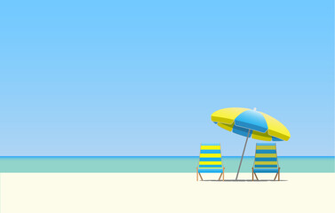 Two sun beds under a beach umbrella. © Solveig