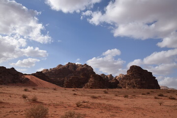 The endless expanses of the desert landscape of Wadi Rum, Jordan