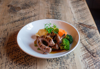 sausage and mash in restaurant