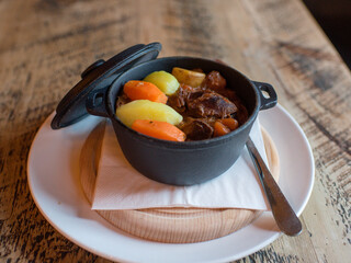 hot pot in rustic dish