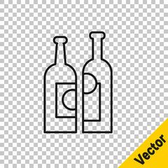 Black line Bottles of wine icon isolated on transparent background. Vector Illustration