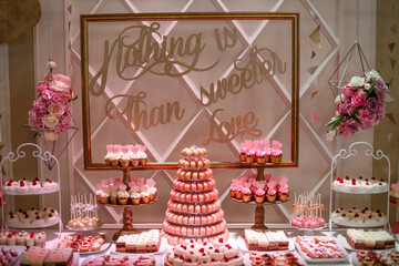 delicious candy bar. macaroons on stander