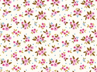 Poster de jardin Petites fleurs Joli motif floral dans la petite fleur. Imprimé petites fleurs. Motifs dispersés au hasard. Texture vectorielle continue. Modèle élégant pour les imprimés de mode. Impression de petites fleurs roses. Fond blanc.