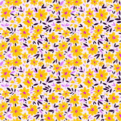Joli motif floral dans la petite fleur. Imprimé petites fleurs. Texture vectorielle continue. Modèle élégant pour les imprimés de mode. Impression de petites fleurs jaunes. Fond blanc.