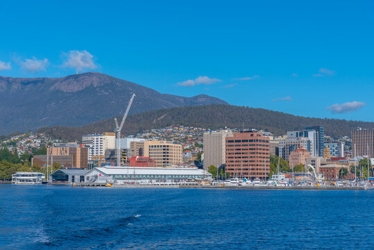 Mount Wellington above port of Hobart in Australia