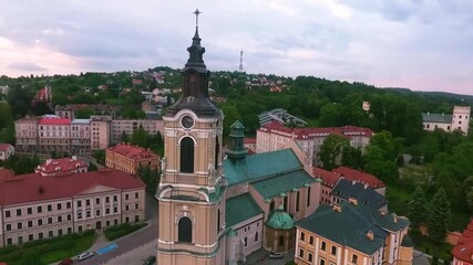 Przemyśl, Subcarpathian / Poland 30th may 2020: Przemyśl city downtown and cathedral aerial view at sunrise