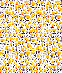 Elegant floral pattern in small yellow flower. Liberty style. Floral seamless background for fashion prints. Ditsy print. Seamless vector texture. Spring bouquet.