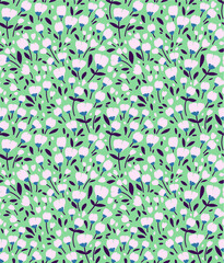 Vintage floral background. Seamless vector pattern for design and fashion prints. Flowers pattern with small white flowers on a light blue background. Ditsy style. 