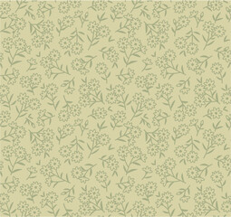 Cute floral pattern in the small flower. Ditsy print. Seamless vector texture. Elegant template for fashion prints. Printing with small monochrome flowers. Light brown background.