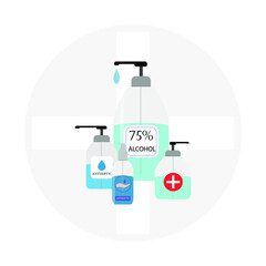 Set of disinfectants, disinfection icon, virus control and disease vector illustration
