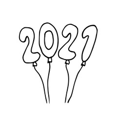 balloons numbers 2021 hand drawn in doodle style. vector scandinavian monochrome minimalism. single element for design. new Year