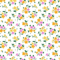 Wall murals Small flowers Cute floral pattern in the small flower. Ditsy print. Seamless vector texture. Elegant template for fashion prints. Printing with small yellow and pink flowers. White background.