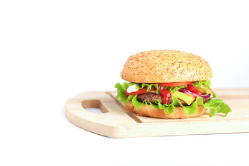 classic american burger on white background