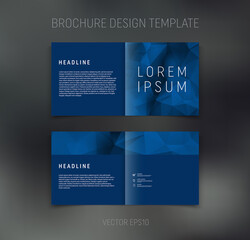 Vector brochure, booklet, presentation design template with blue geometric low poly abstract background