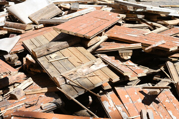 a pile of construction waste on the street.