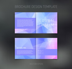 Vector brochure, booklet, presentation design template with purple geometric low poly  abstract background