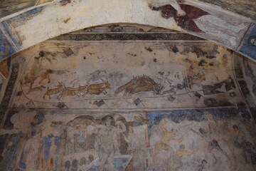Wall painting in an old desert castle / bath house for caravans, Amman, Jordan