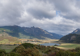 Naklejka na ściany i meble From this natural viewpoint you can see the scenery close to Villa Manihuales. Villa Manihuales is a small town located at the Carretera Austral in Chile close to Port Aysen City.