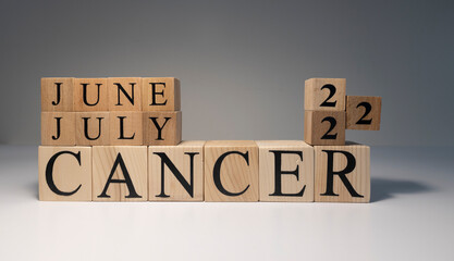 Cancer word on wooden cubes on white background.