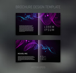 Vector brochure, booklet, presentation design template with colorful dynamic swirl on black abstract background