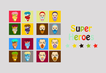 Obraz premium Superhero actions icon set in cartoon colored style different poses vector illustration