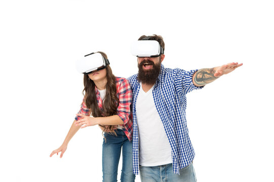 Just relax. happy family day. little girl have fun with father. spend free time together. concept of parenthood and childhood. dad and child wear vr glasses. future technology is real - Powered by Adobe