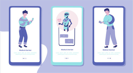 Medical chat-bot, mobile app page screen template. Medical internet assistant