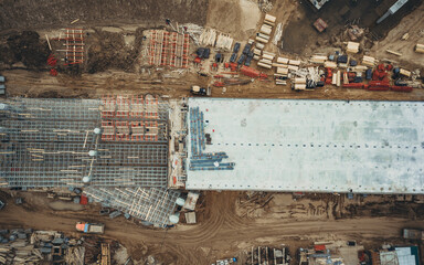 the construction process of the highway bridges overpass photographed from the air