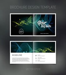 Vector brochure, booklet, presentation design template with colorful dynamic swirl abstract background