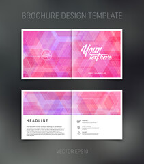 Vector brochure, booklet, presentation design template with pink and purple geometric abstract background