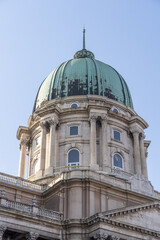 Upward view of Dome of national gallery at Buda Palace in Budapest winter morning