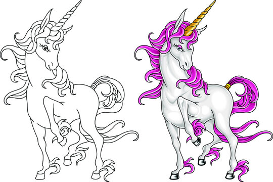 Cute pink magical unicorn. Vector design on a white background. Print for t-shirts. Romantic pattern.