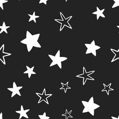 Star doodles seamless pattern. Hand drawn stars background texture.