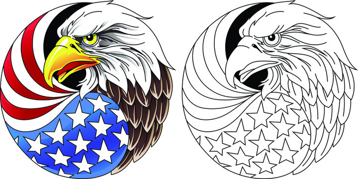 Eagle head and american flag make circle shape like yin yang symbols
