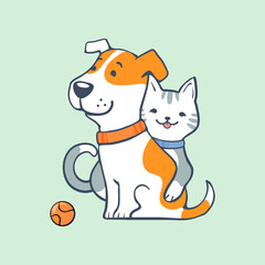 cute cat and dog logo, playful symbol on pet or animal care theme. vector - 355015979