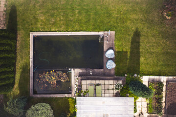 pond pool in the garden of a country house photographed from a height