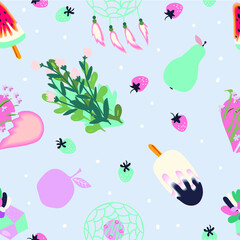 Seamless pattern and hand drawn texture.Hot time. Great summer time.Vector. 