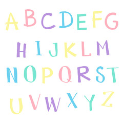 A-Z vector hand drawing with pastel colors.