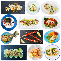 Collection of meals with calamari and cuttles
