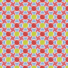 Red and yellow wrapped candies seamless pattern vector illustration.