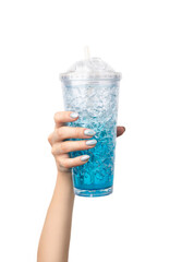 Young adult woman's hand with holographic fashionable nails