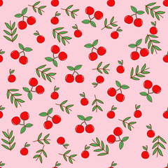 Vector seamless pattern with cherry berries. White background. Cool for print, textile.
