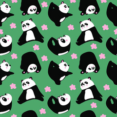 Seamless pattern.Cute panda yoga. Vector hand drawn