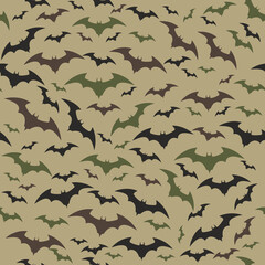 Abstract seamless pattern with bat. Military color repeat backdrop.