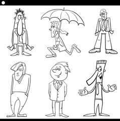men characters set cartoon black and white illustration