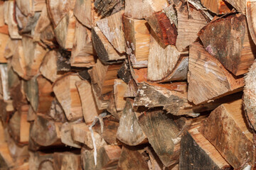 Pinned birch wood are in a pile in drevenice