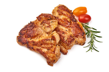 Grilled barbecue steak, isolated on white background