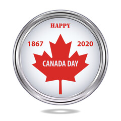 Red maple leaf - metal round icon - vector. Happy Canada Independence Day