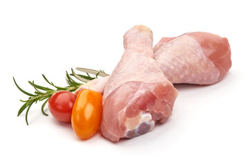 Raw chicken legs, isolated on white background