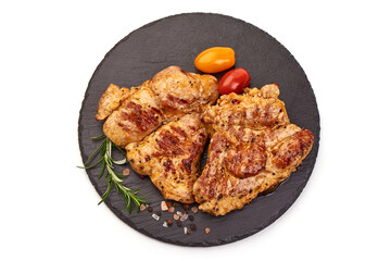 Grilled barbecue steak, isolated on white background
